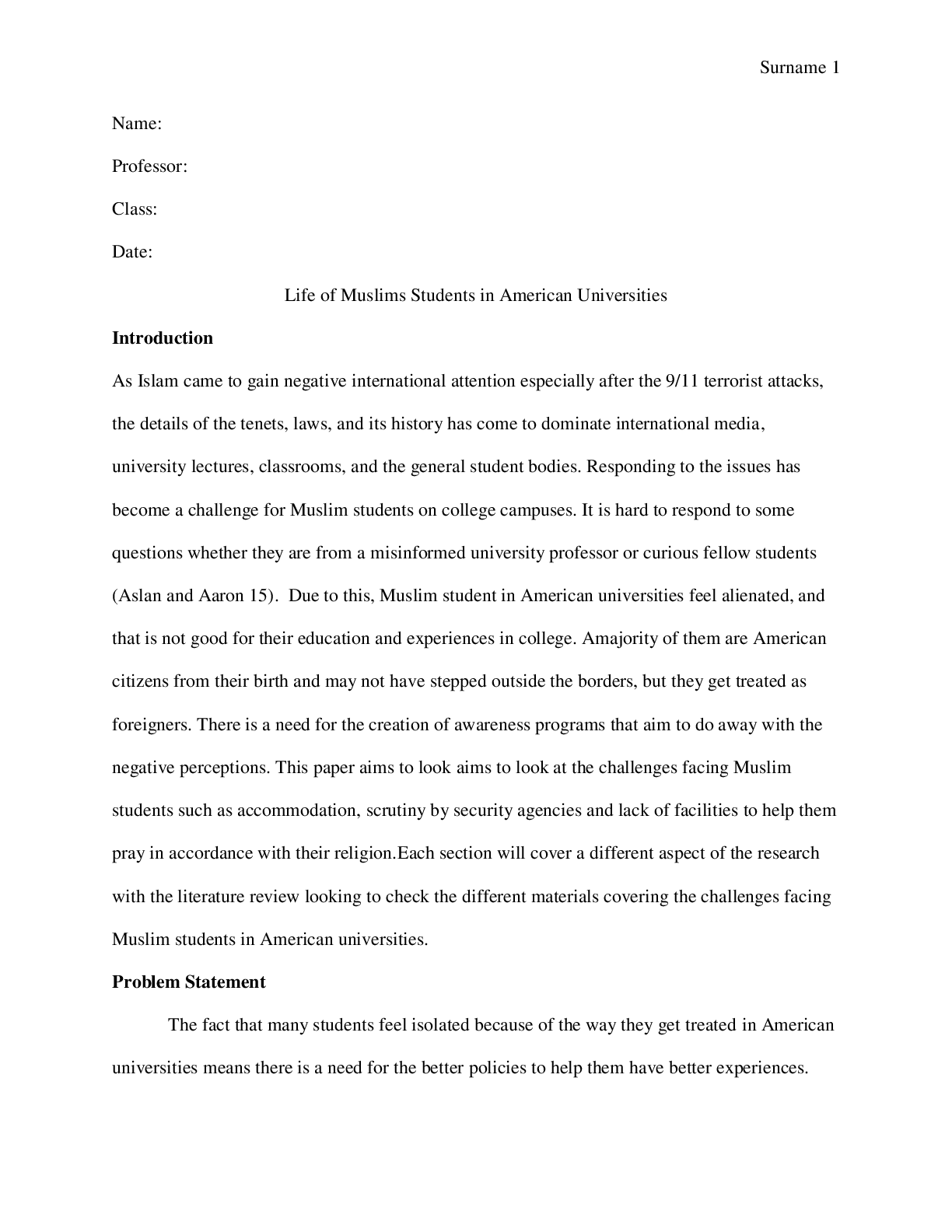 Preview image for Self Interduction; Life of Muslims Students in American Universities